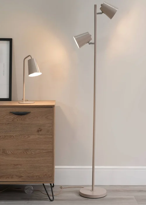 ValueLights Bibi Gloss Natural Floor Lamp with Natural Tapered Shade - One Size Image 2