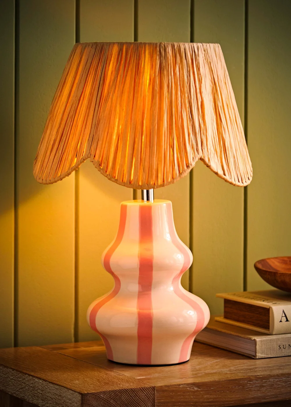 ValueLights Perrie Gloss Pink Table Lamp with Natural Tapered Shade - One Size Image 2