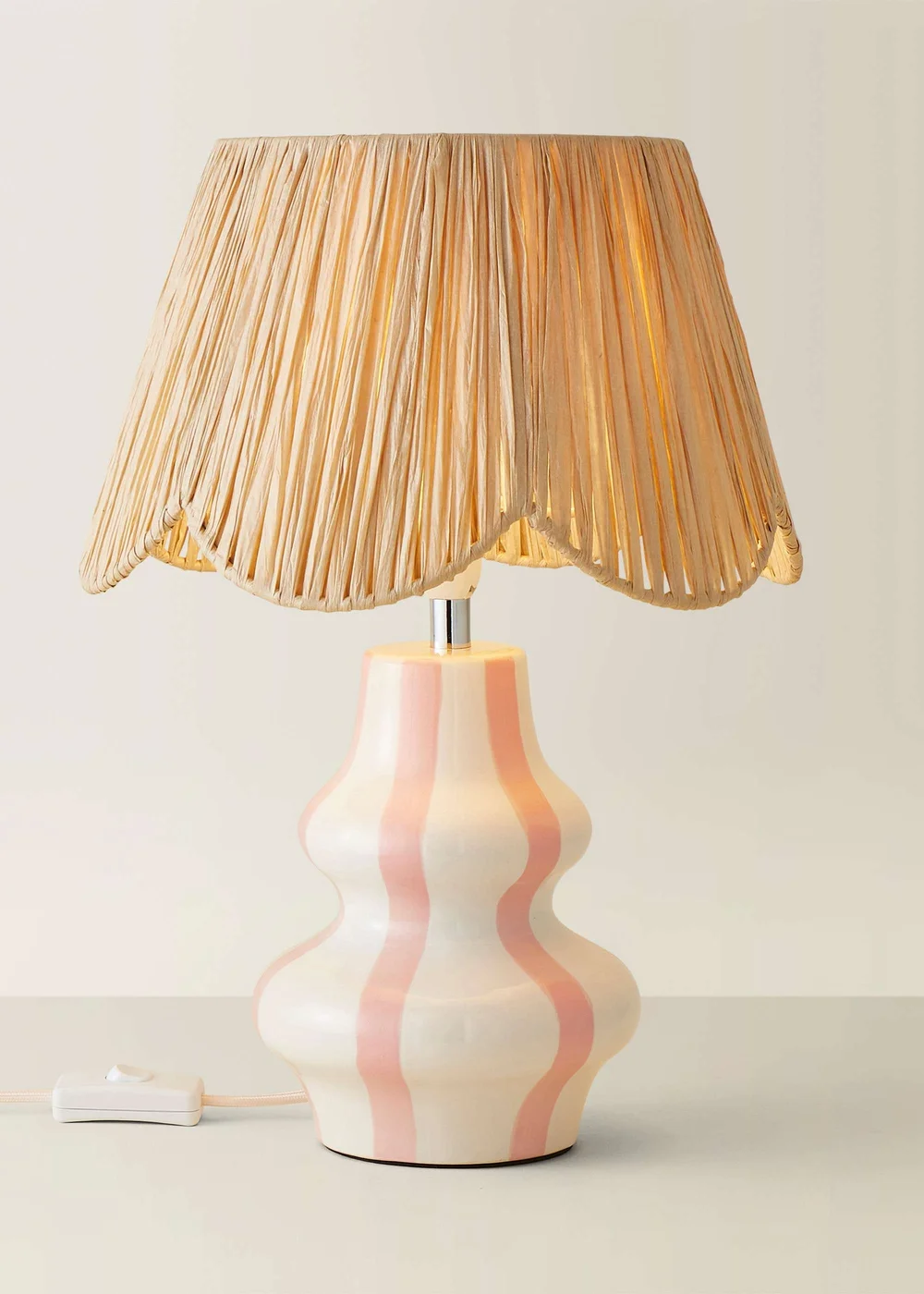 ValueLights Perrie Gloss Pink Table Lamp with Natural Tapered Shade - One Size Image 3