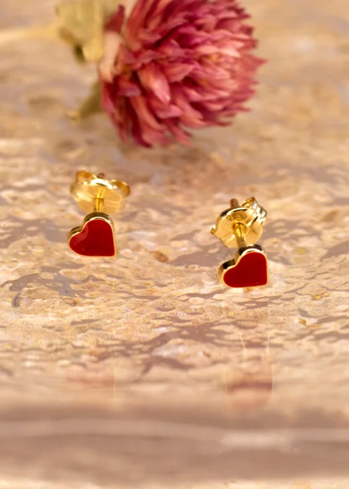 Golden Moments 9ct Yellow Gold Enamel Heart Stud Earrings - One Size Image 2