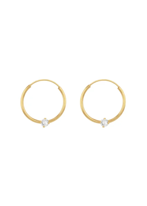 Golden Moments 9ct Yellow Gold White CZ Sleeper Earring - One Size Image 1