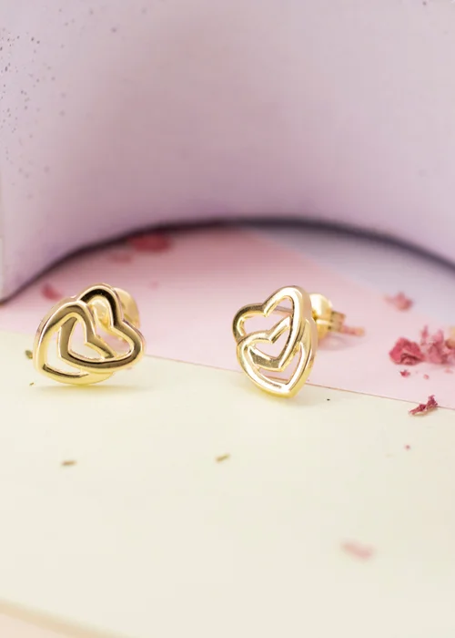 Golden Moments 9ct Yellow Gold Entwined-Hearts Stud Earrings - One Size Image 2