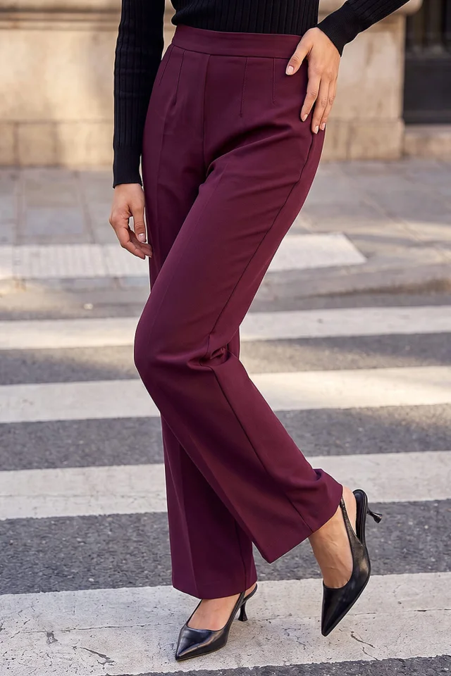 Roman Burgundy Petite Straight Leg Ponte Stretch Trouser