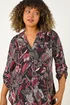 Roman Red Curve Floral Print V-Neck Stretch Shirt - Size 18 Image 4