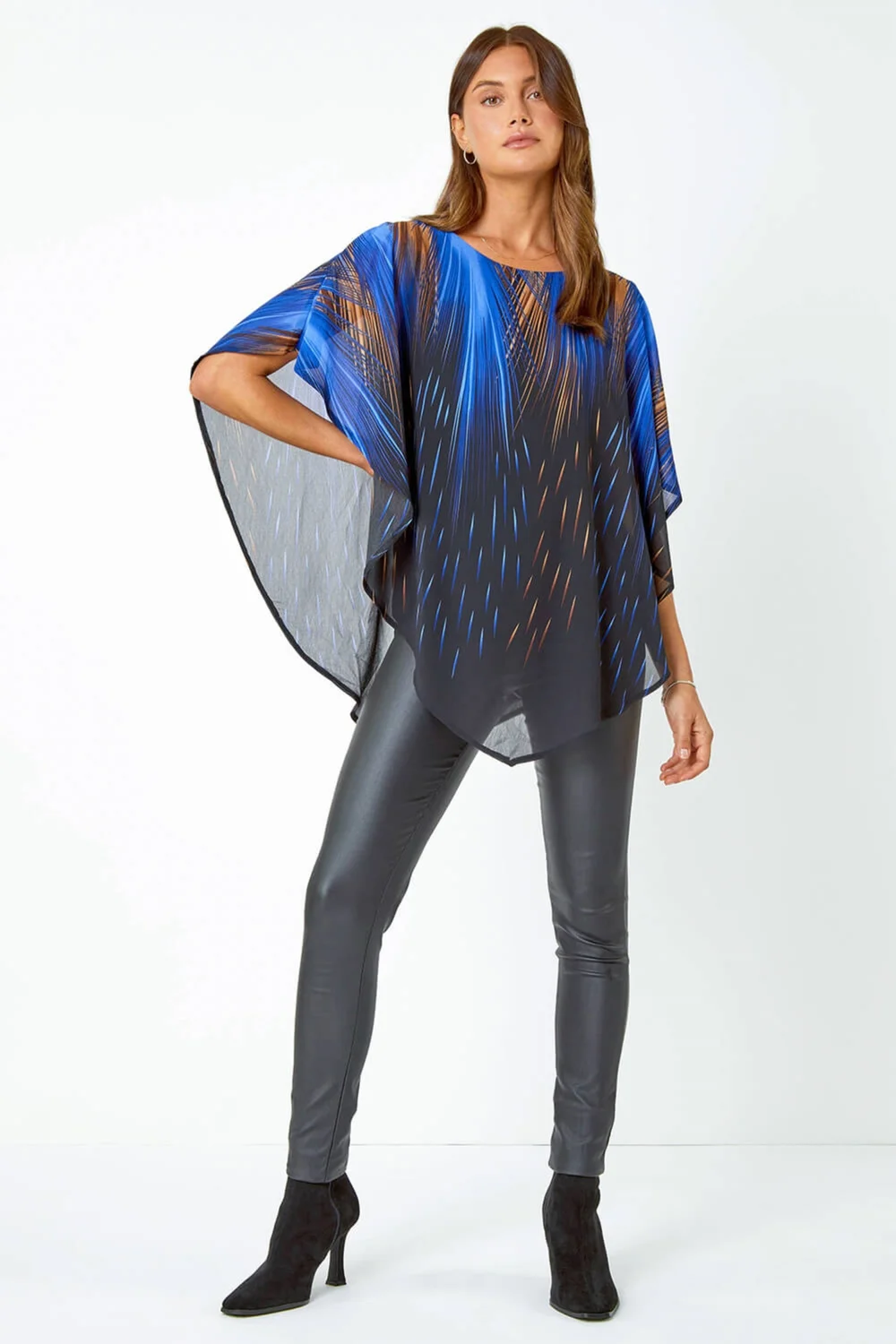 Roman Blue Abstract Stretch Chiffon Overlay Top - Size 14 Image 4