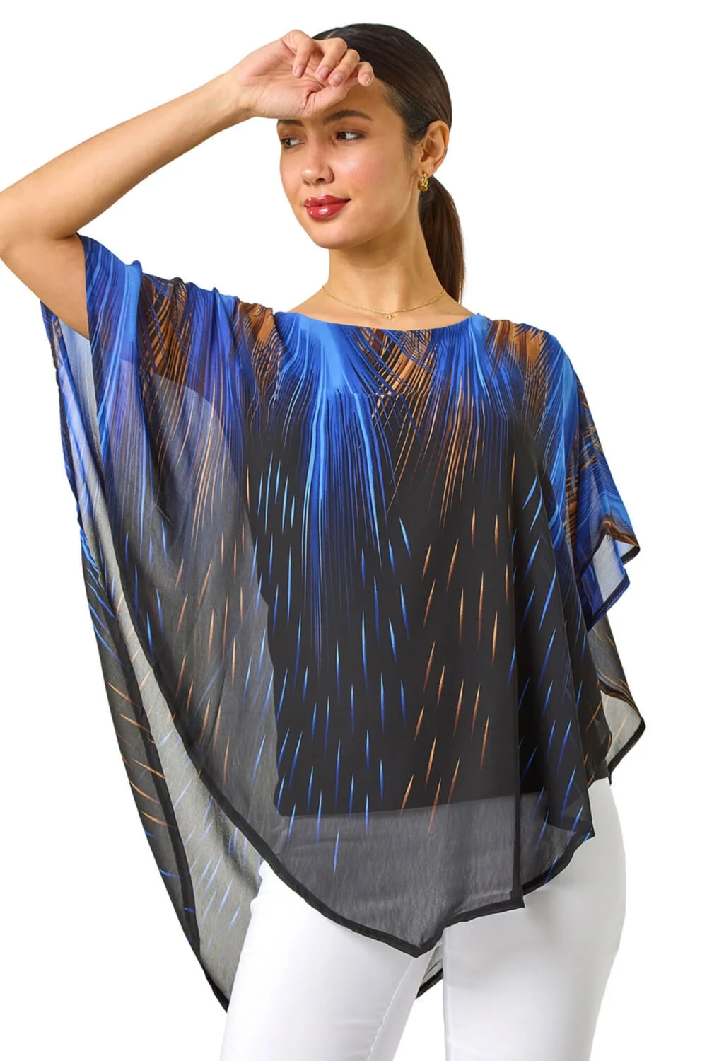 Roman Blue Abstract Stretch Chiffon Overlay Top - Size 14 Image 2