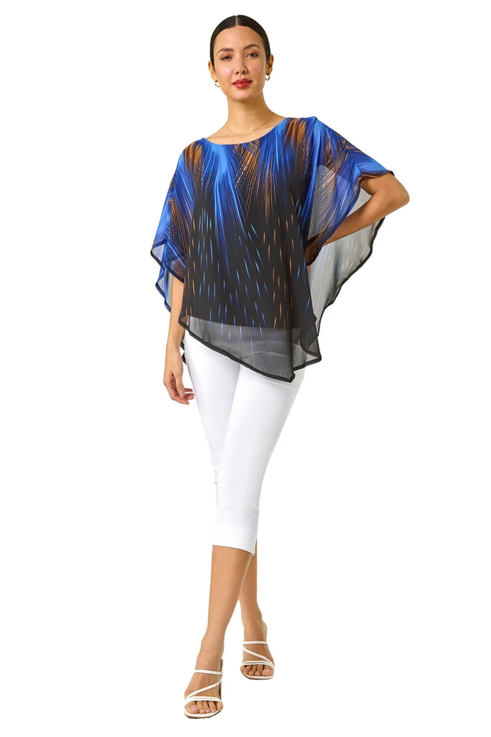 Roman Blue Abstract Stretch Chiffon Overlay Top - Size 14 Image 3