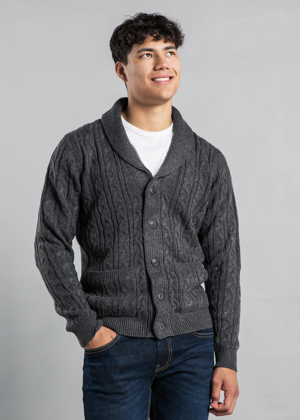 Tokyo Laundry Charcoal Shawl Neck Cable Knit Cardigan - L Image 1