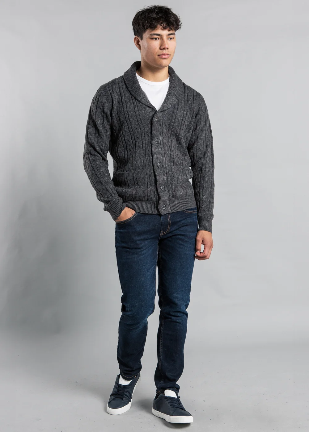 Tokyo Laundry Charcoal Shawl Neck Cable Knit Cardigan - L Image 3
