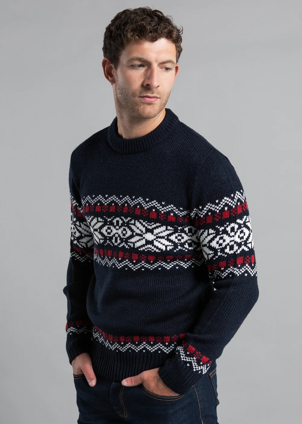 Tokyo Laundry Navy Crew Neck Jumper with Jacquard Print - L Image 1
