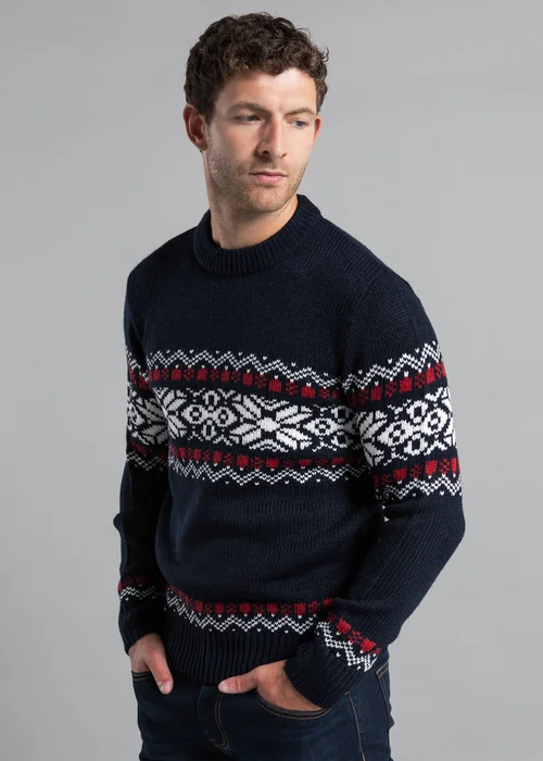 Tokyo Laundry Navy Crew Neck Jumper with Jacquard Print - L Image 1