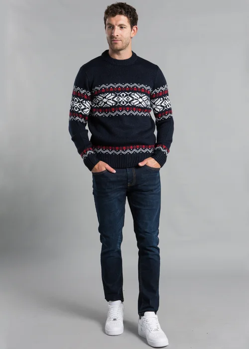 Tokyo Laundry Navy Crew Neck Jumper with Jacquard Print - L Image 3