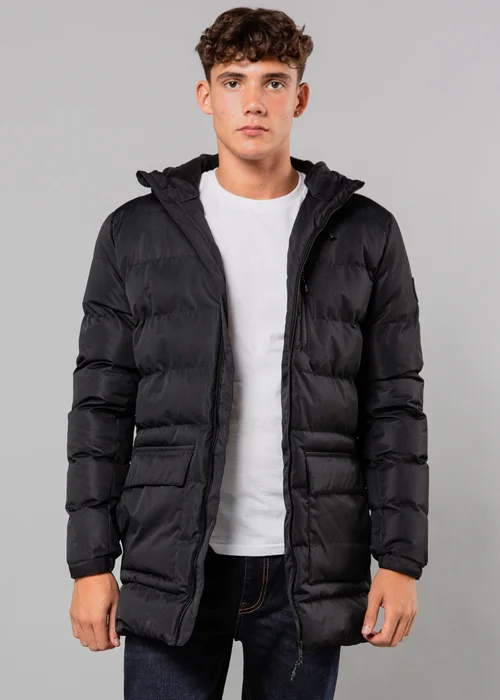 Tokyo Laundry Black Hooded Padded Parka Jacket with Toggles - S Image 1