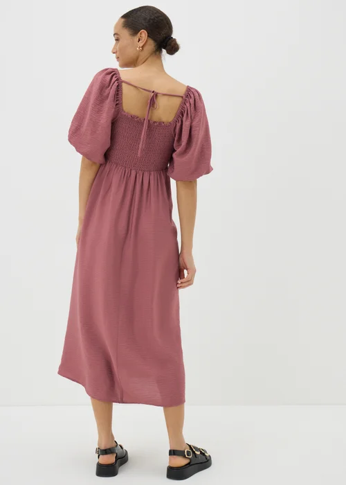 Pink Shirred Puff Sleeve Midi Dress - 8 Image 2