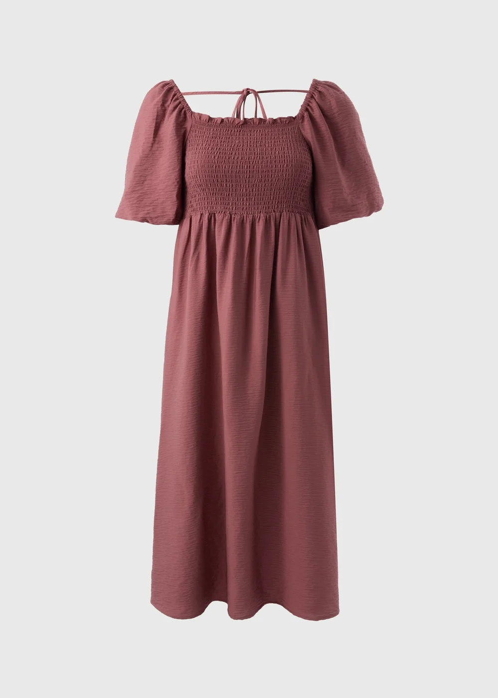 Pink Shirred Puff Sleeve Midi Dress - 8 Image 4