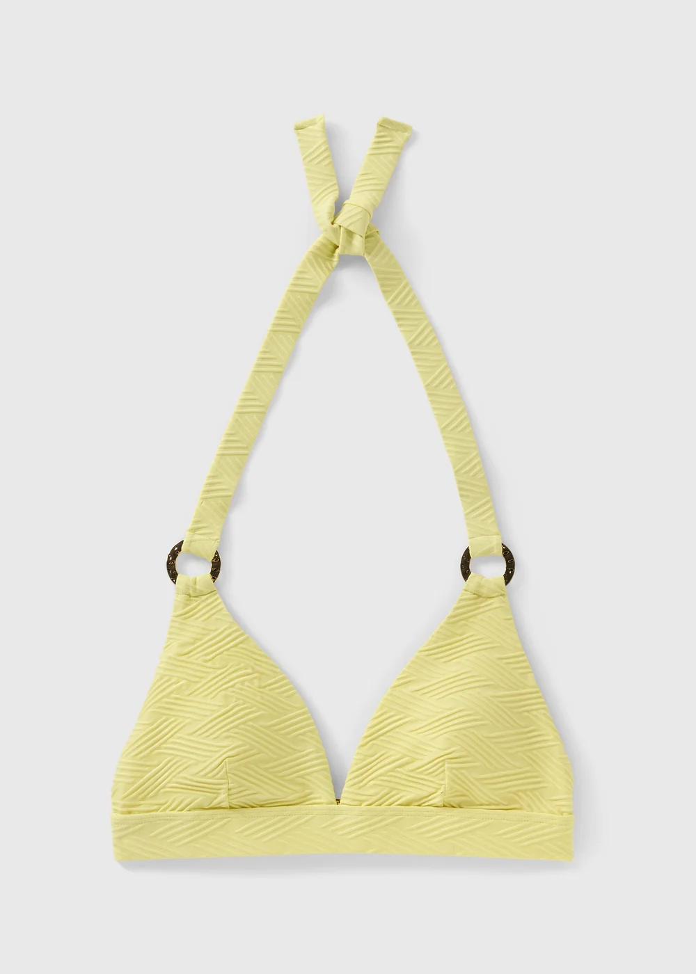Yellow Textured Ring Detail Bikini Top - 6 Image 1