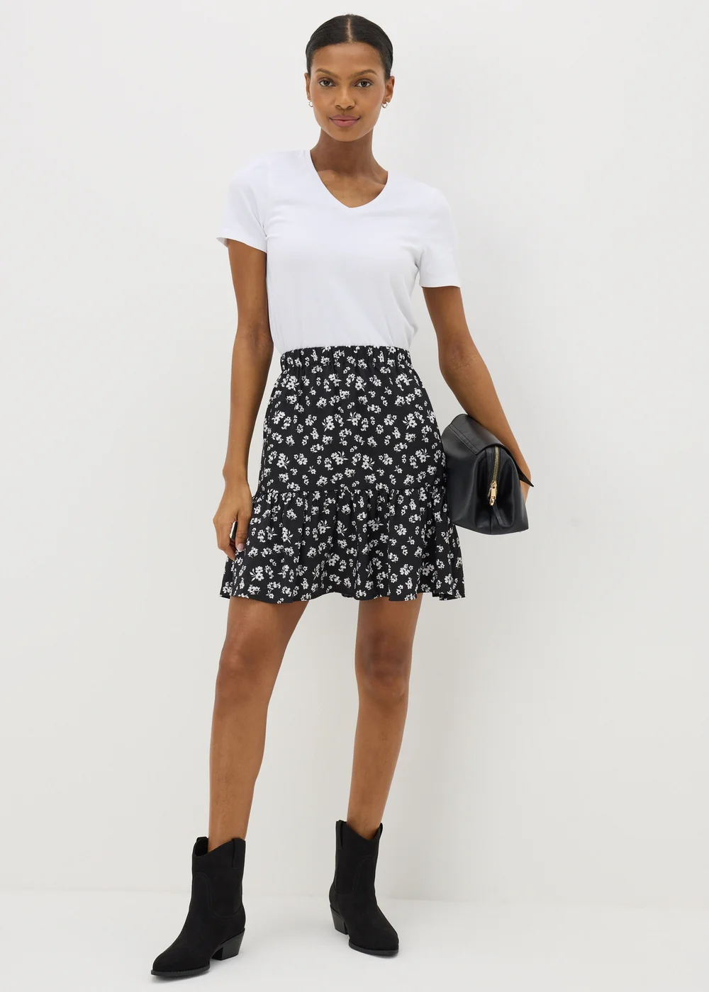 Black Floral Tiered Mini Skirt - 8 Image 1