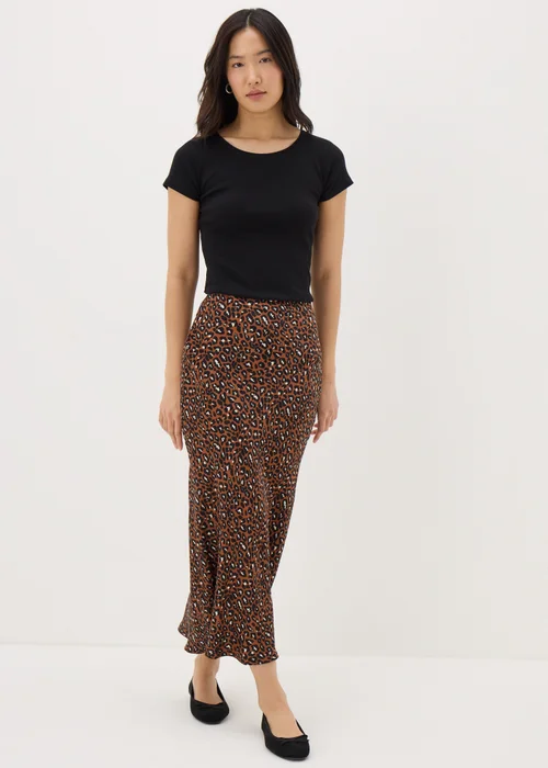 Brown Animal Print Satin Midaxi Slip Skirt - 8 Image 1