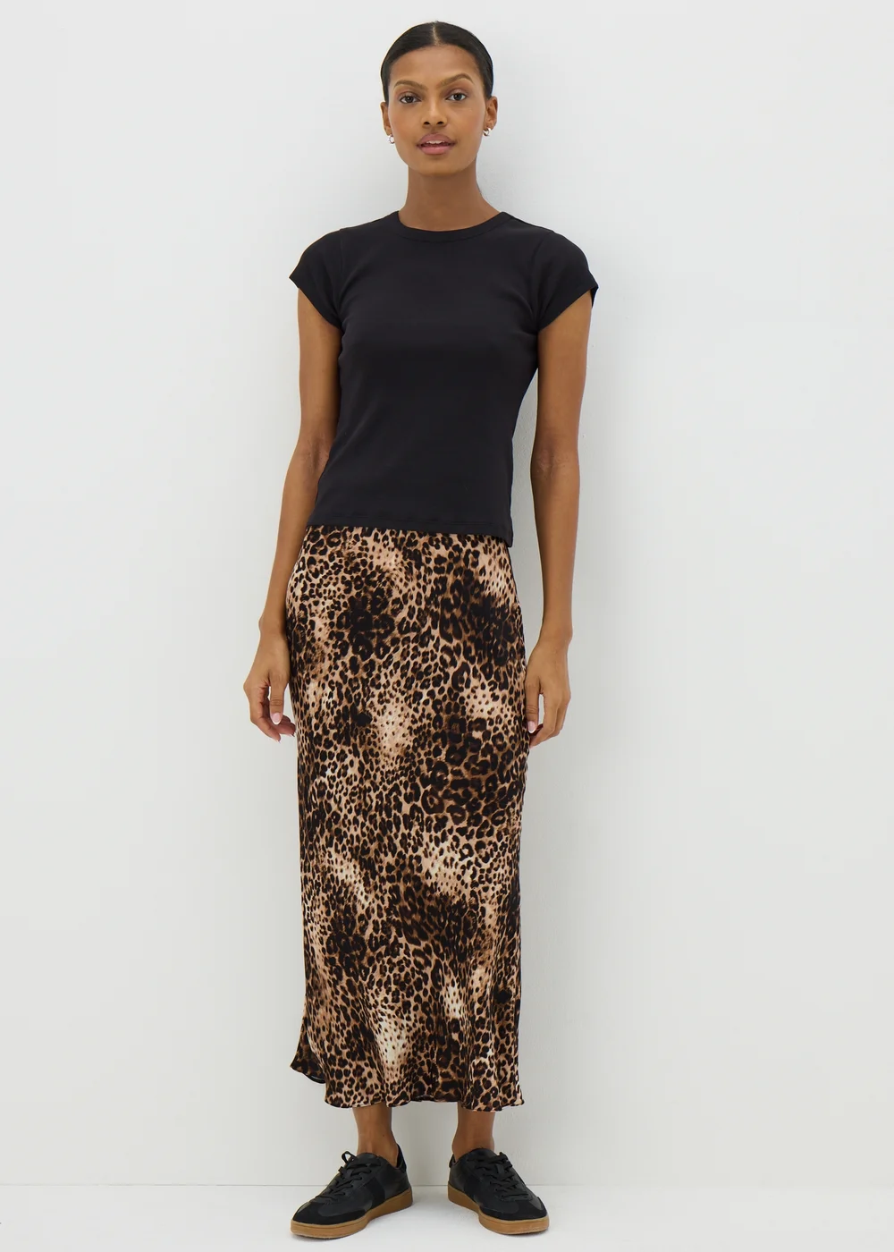 Brown Leopard Print Satin Midaxi Slip Skirt - 8 Image 2