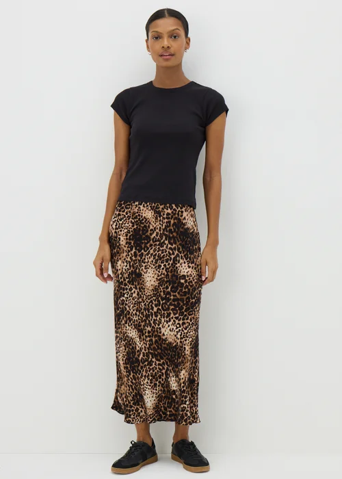 Brown Leopard Print Satin Midaxi Slip Skirt - 8 Image 2