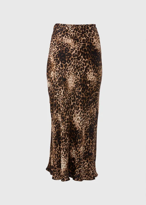 Brown Leopard Print Satin Midaxi Slip Skirt - 8 Image 3