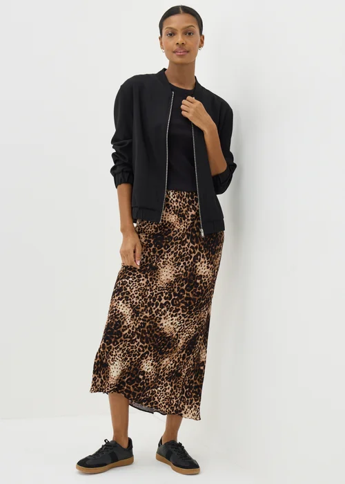 Brown Leopard Print Satin Midaxi Slip Skirt - 8 Image 1