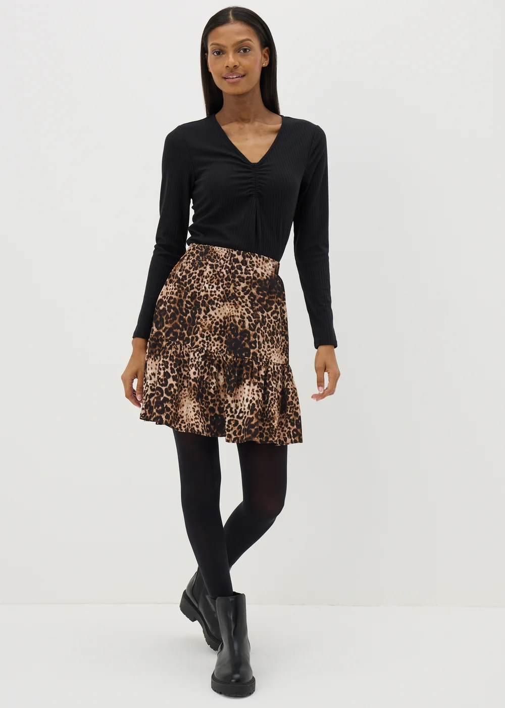 Brown Leopard Tiered Mini Skirt - 8 Image 1