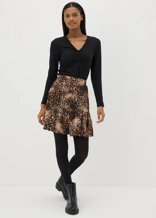 Brown Leopard Tiered Mini Skirt - 8 Image 1