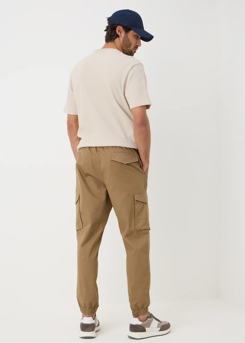 Beige Cuffed Cargo Trousers - S Image 3