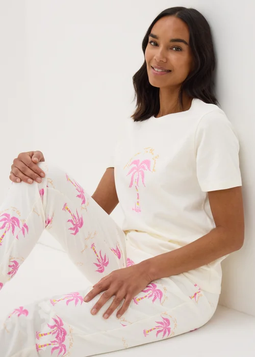 Cream Palm Tree Pyjama Bottoms - Extra small Image 1