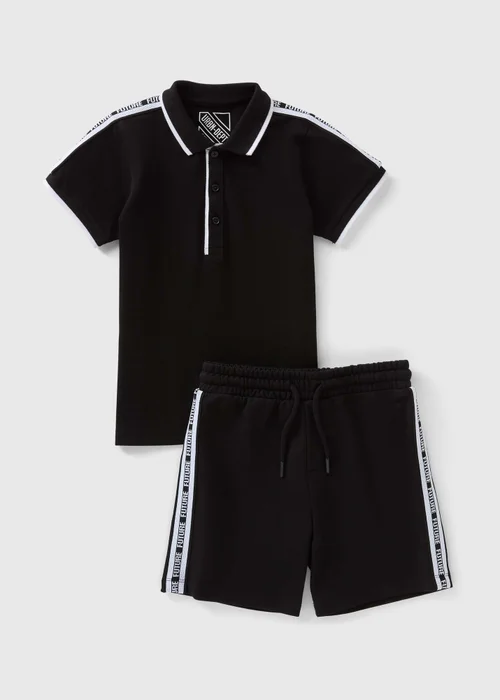 Boys Black Taped Polo & Shorts Set (7-15yrs) - 7 Yrs Image 1