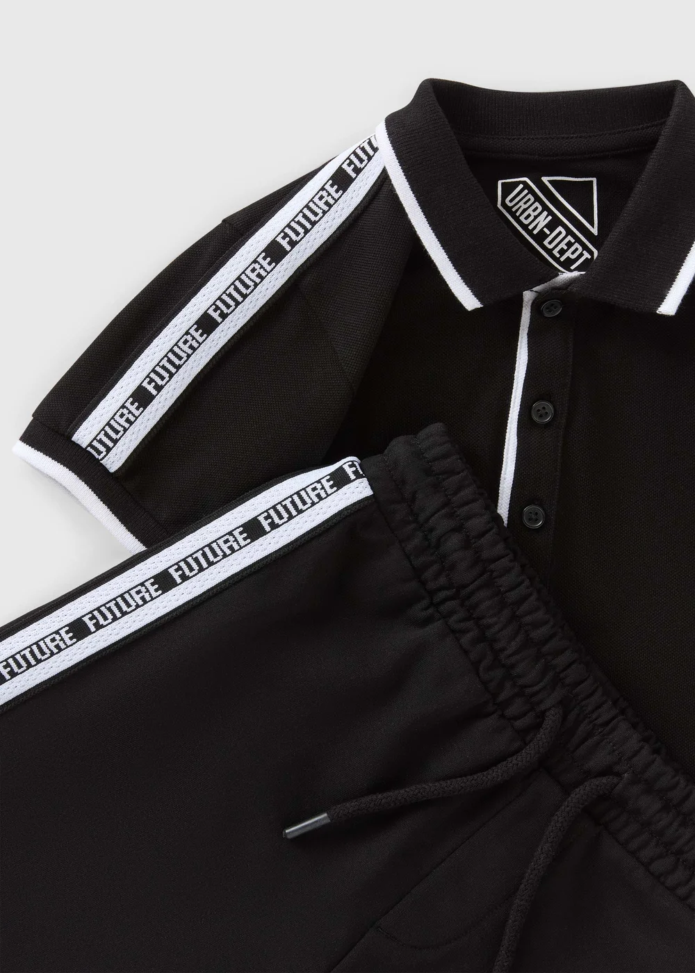Boys Black Taped Polo & Shorts Set (7-15yrs) - 7 Yrs Image 2