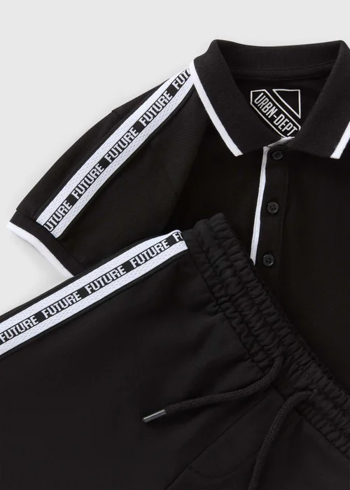 Boys Black Taped Polo & Shorts Set (7-15yrs) - 7 Yrs Image 2