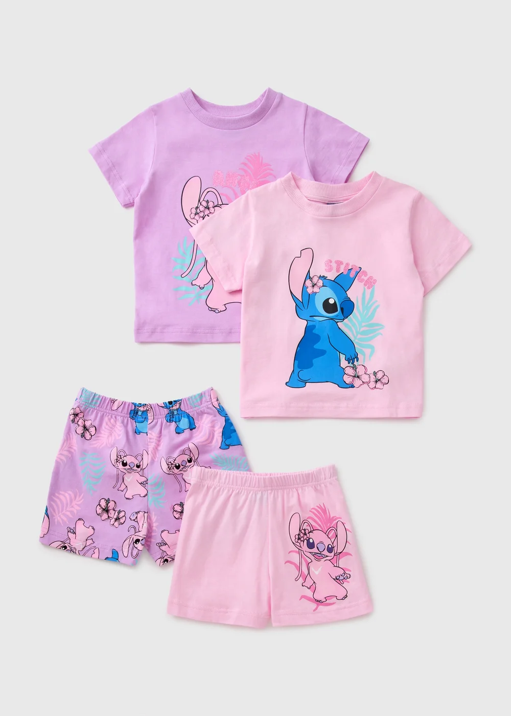 Disney Girls Pink 2 Pack Stitch Pyjama Set (1-7yrs) - 1 half year to 2 Image 1