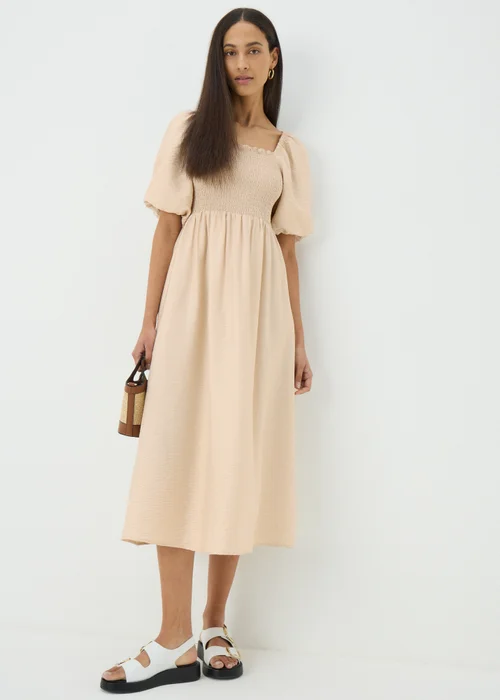 Stone Shirred Puff Sleeve Midi Dress - 8 Image 1