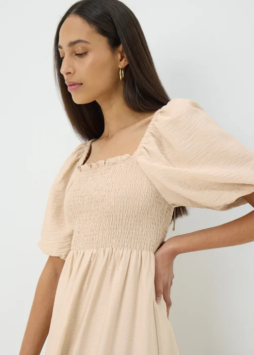 Stone Shirred Puff Sleeve Midi Dress - 8 Image 3