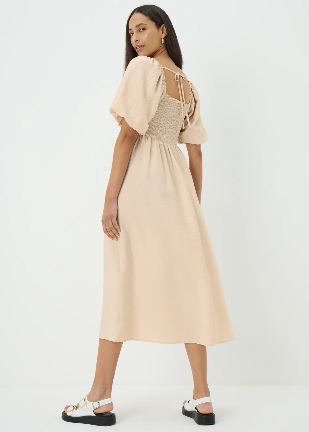 Stone Shirred Puff Sleeve Midi Dress - 8 Image 2