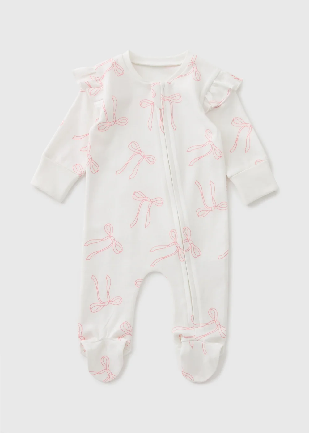Baby Cream Bow Zipped Sleepsuit (Newborn-18mths) - Age 0 - 3 Months Image 1