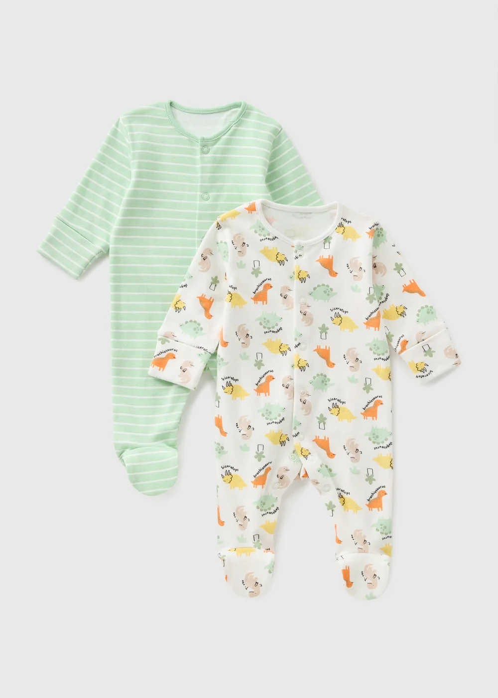 2 Pack Green Dino Sleepsuits (Newborn-23mths) - Age 0 - 3 Months Image 1