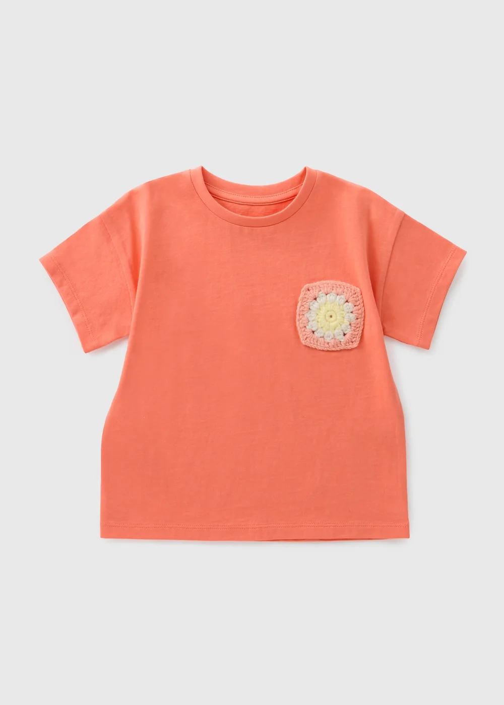Girls Peach Crochet Pocket T-Shirt (1-7yrs) - 1-1.5 Yrs Image 1