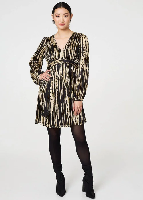 Izabel London Black Abstract Long Sleeve Empire Mini Dress - 8 Image 4