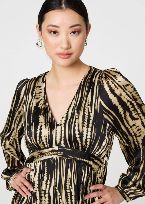 Izabel London Black Abstract Long Sleeve Empire Mini Dress - 8 Image 3