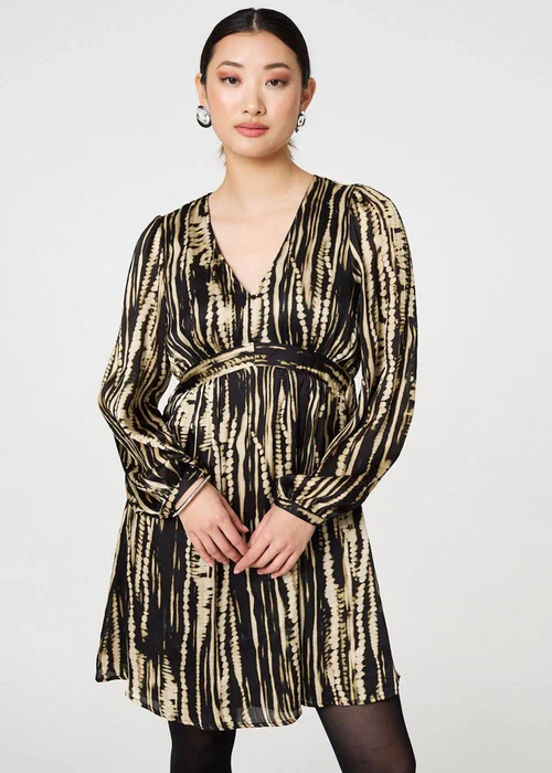 Izabel London Black Abstract Long Sleeve Empire Mini Dress - 8 Image 1
