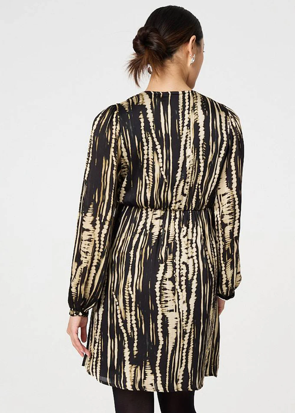 Izabel London Black Abstract Long Sleeve Empire Mini Dress - 8 Image 2