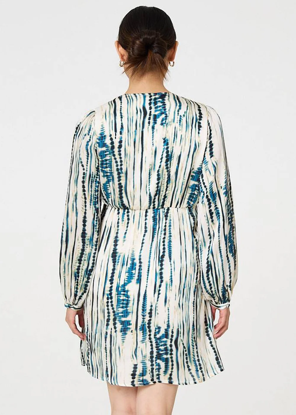 Izabel London Teal Abstract Long Sleeve Empire Mini Dress - 8 Image 2