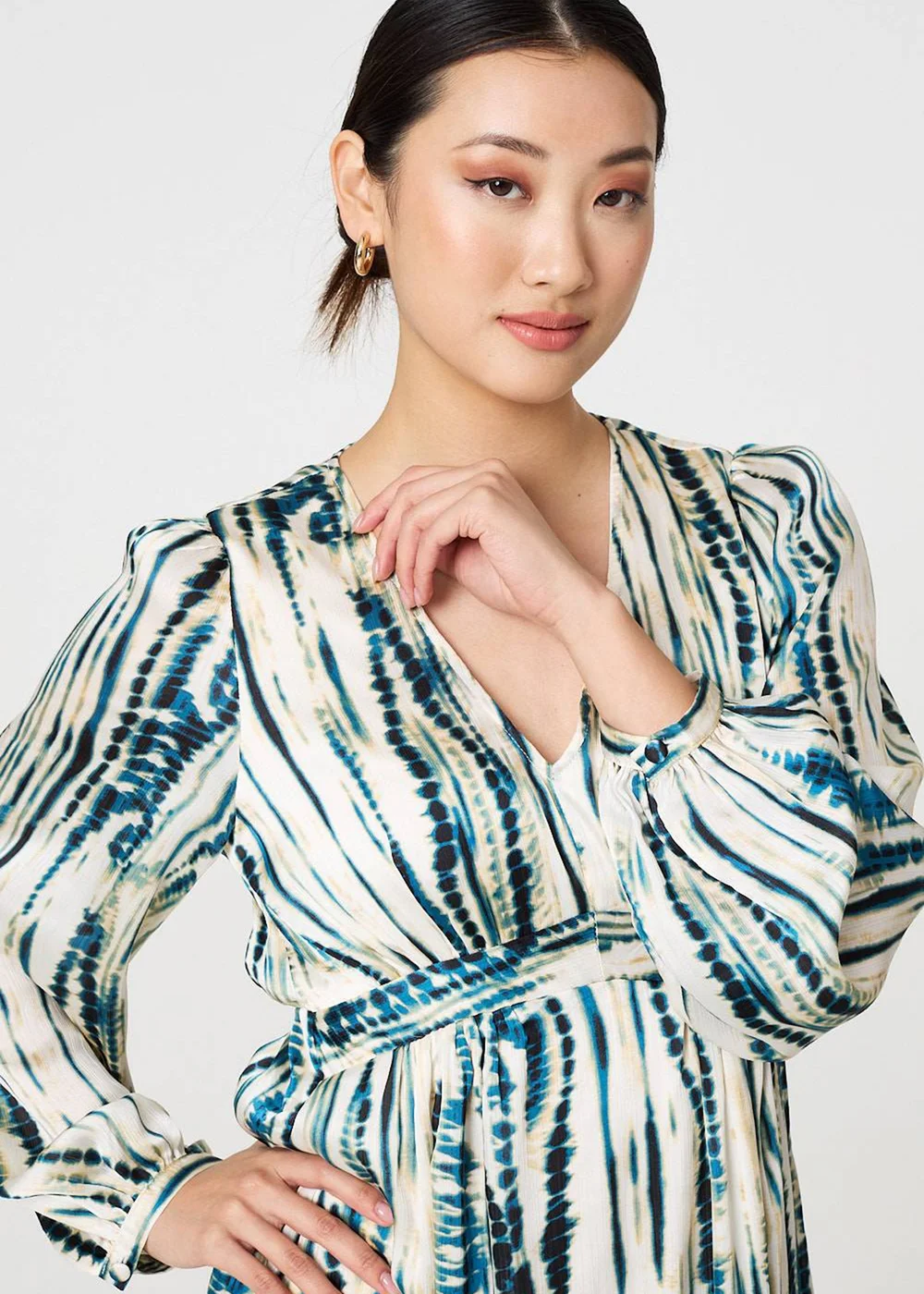 Izabel London Teal Abstract Long Sleeve Empire Mini Dress - 8 Image 3