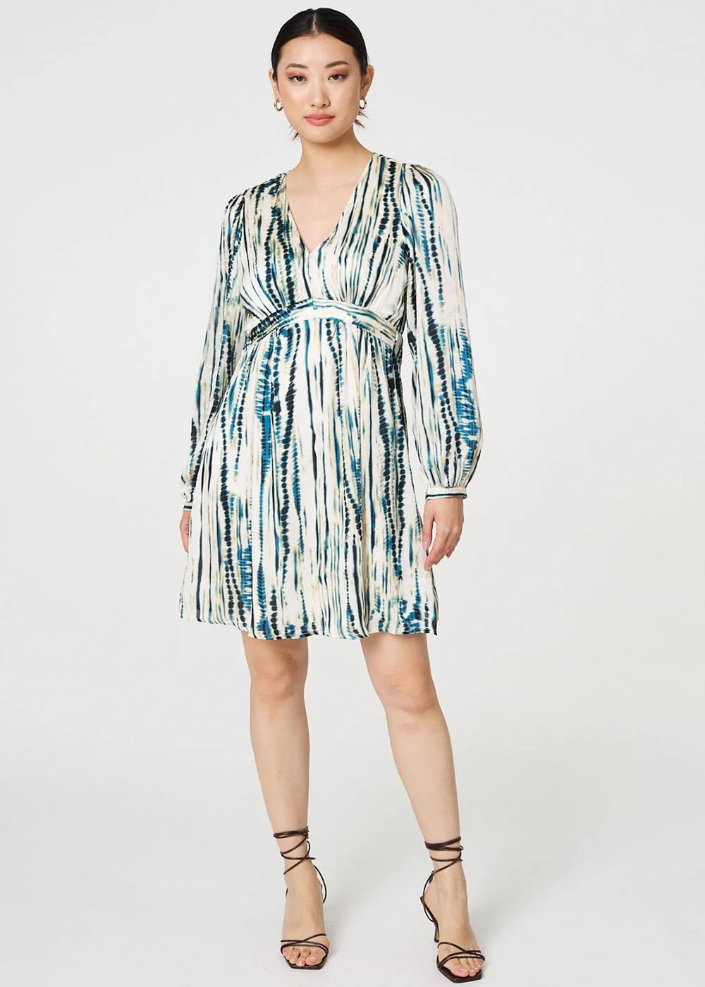 Izabel London Teal Abstract Long Sleeve Empire Mini Dress - 8 Image 4