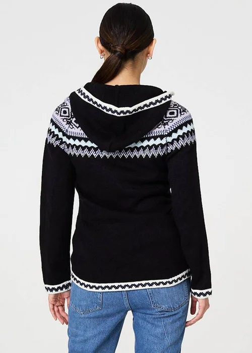 Izabel London Black Ikat Print Zip Front Hooded Jumper - 8 Image 2