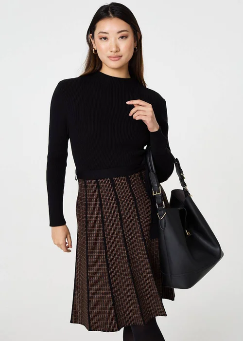 Izabel London Black Geo Print Tie Waist Pleated Jumper Dress - 8 Image 1