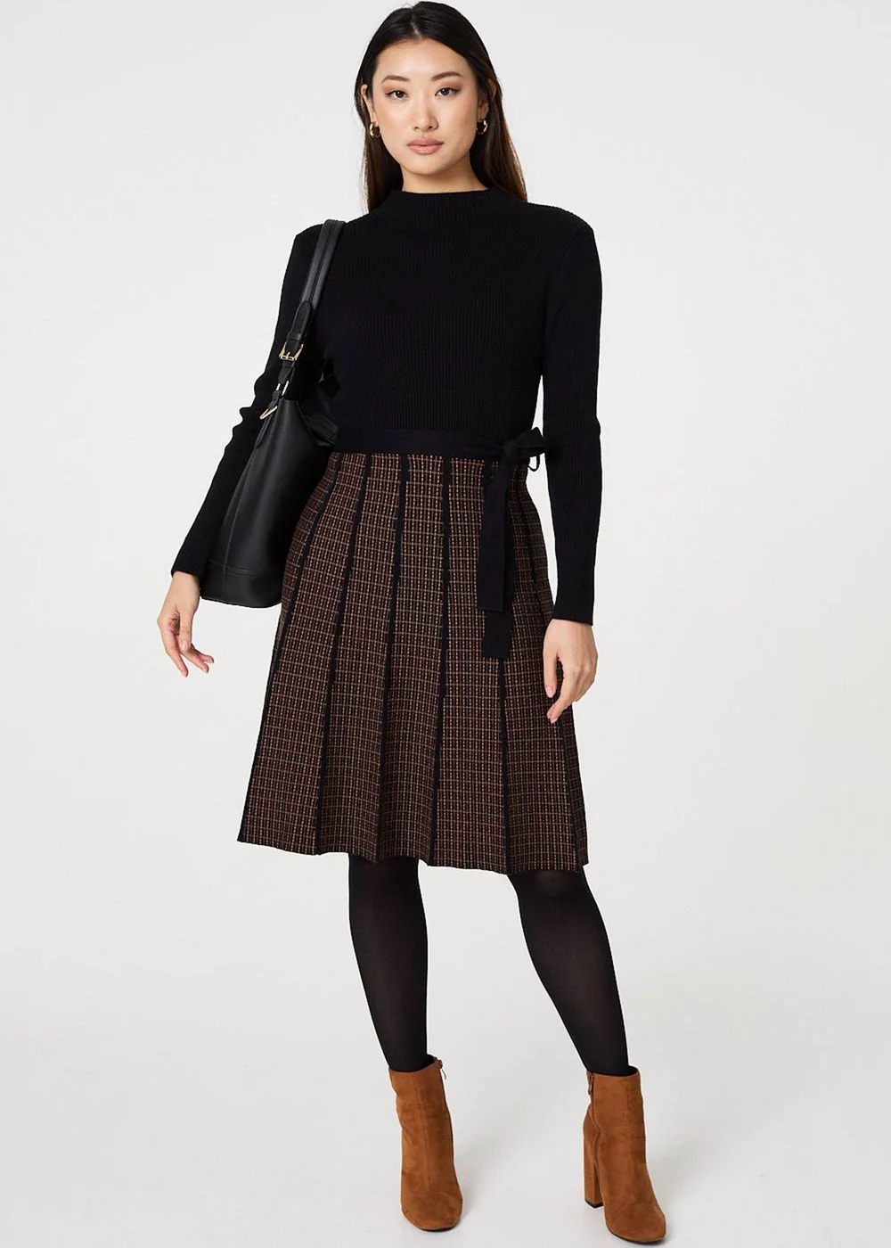 Izabel London Black Geo Print Tie Waist Pleated Jumper Dress - 8 Image 4